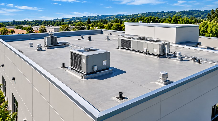 Commercial flat roof with HVAC units on a Los Angeles building