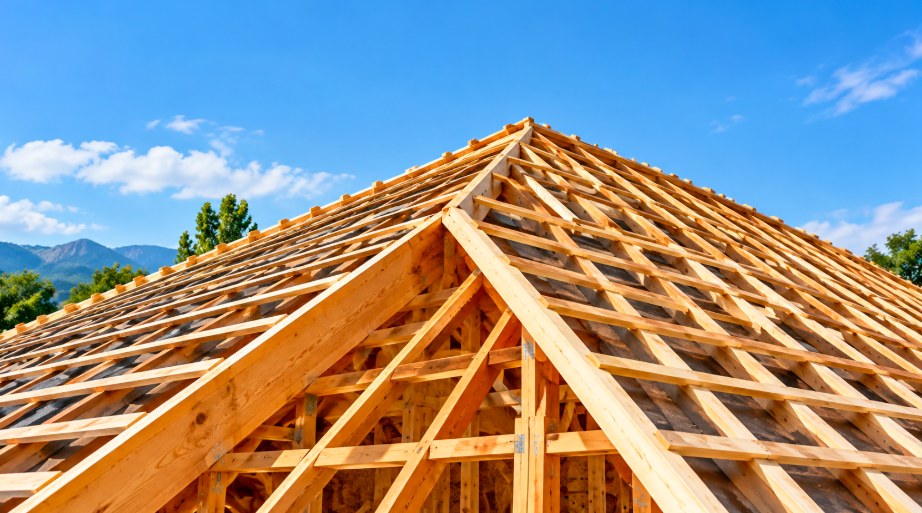 New roof framing during a roof installation