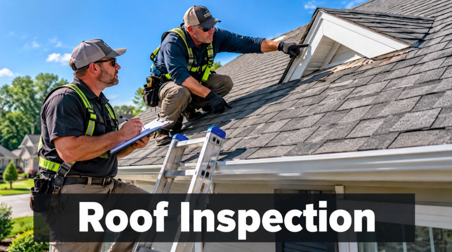 Roof inspector examining shingles and flashing on a Los Angeles roof