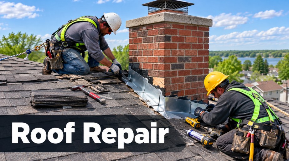 Roofer repairing damaged shingles on a Los Angeles roof